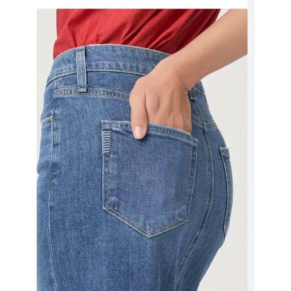 PAIGE Meadow Raw Hem Denim Midi Skirt Size 24 - Picture 4 of 9